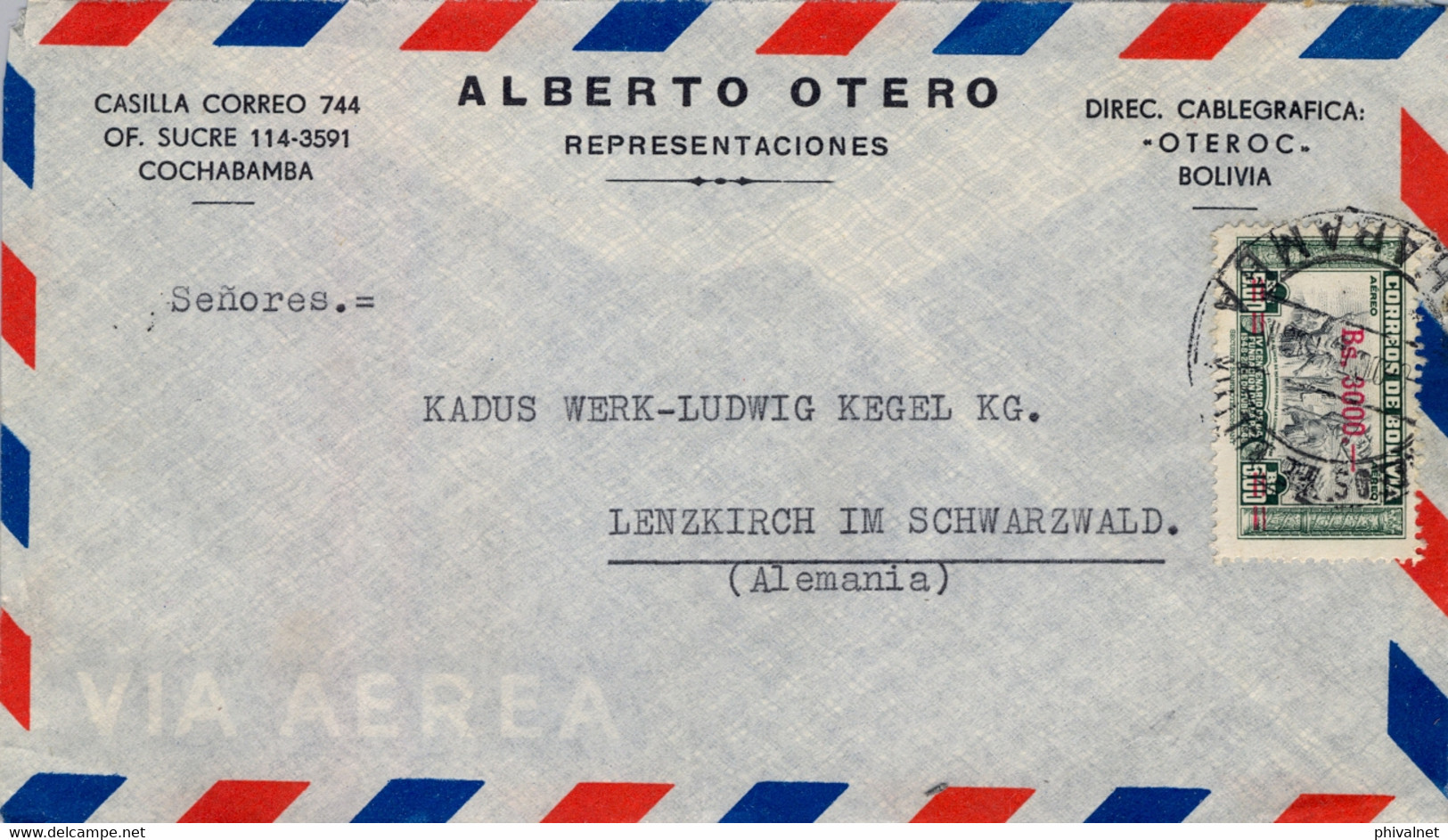 BOLIVIA , SOBRE CIRCULADO , COCHABAMBA - LENZKIRCH , CORREO AÉREO , FUNDACIÓN DE LA PAZ - Bolivie