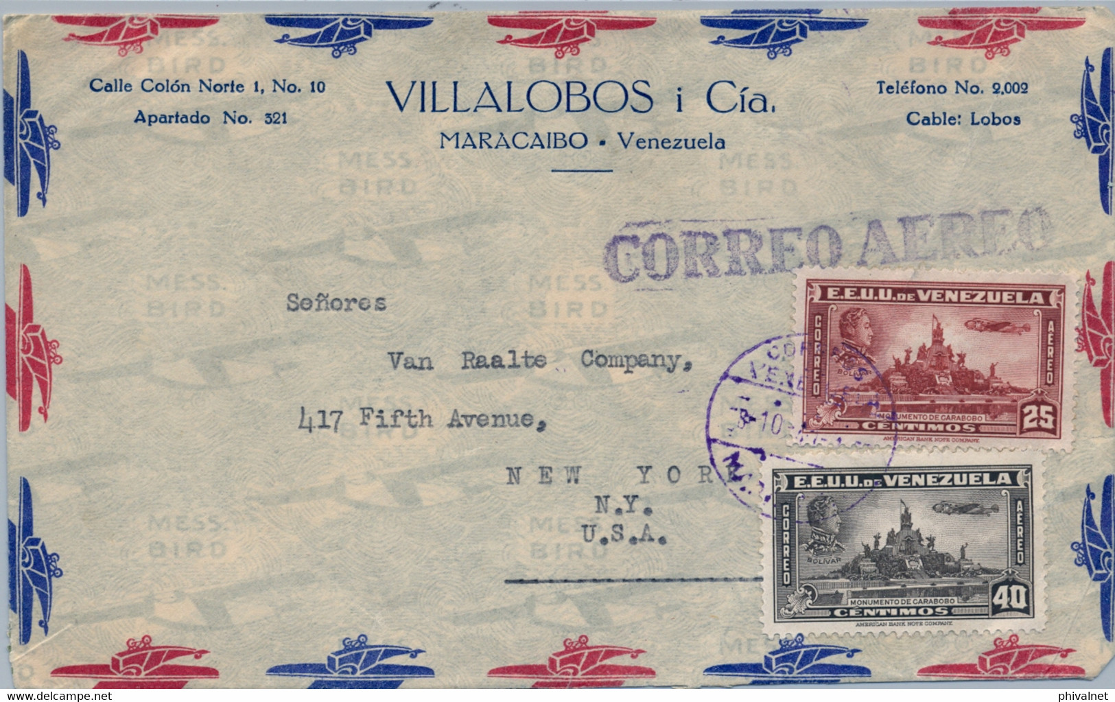 VENEZUELA , SOBRE CIRCULADO ENTRE MARACAIBO Y NUEVA YORK , CORREO AÉREO - Venezuela