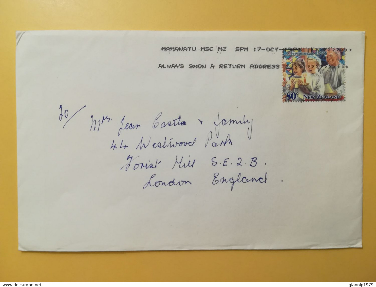 1994 BUSTA  NUOVA ZELANDA NEW ZEALAND BOLLO NATALE CHRISTMAS NOEL OBLITERE' - Lettres & Documents