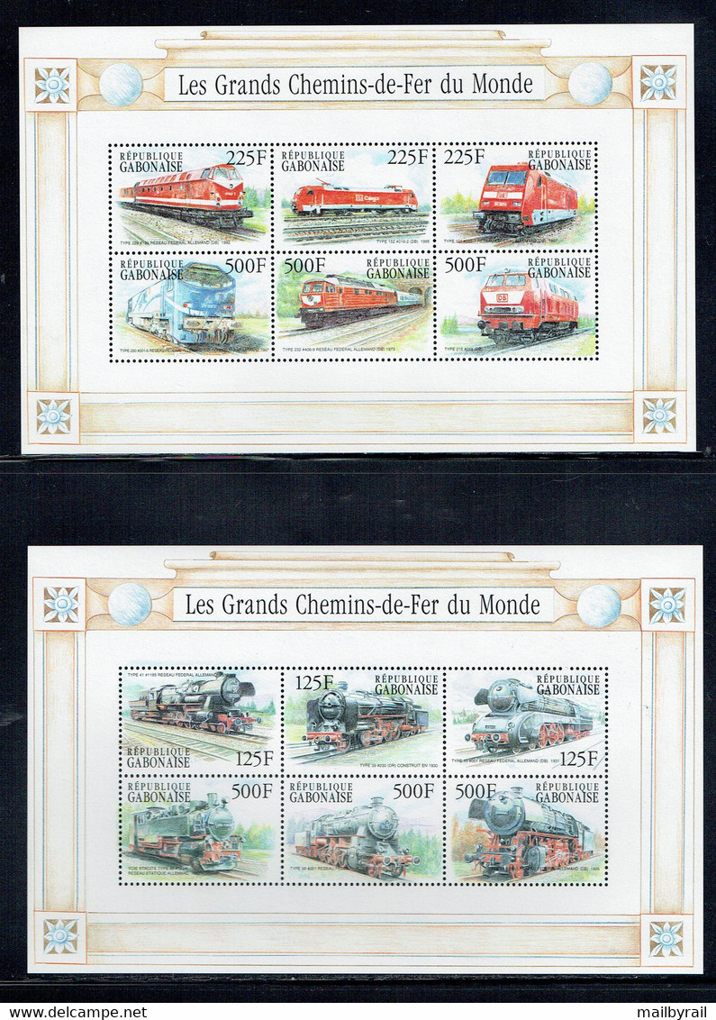 Gabon 2000 Railways Set Of 16 In Two Sheetlets + 4 Stamps Unmounted Mint - Gabon (1960-...)