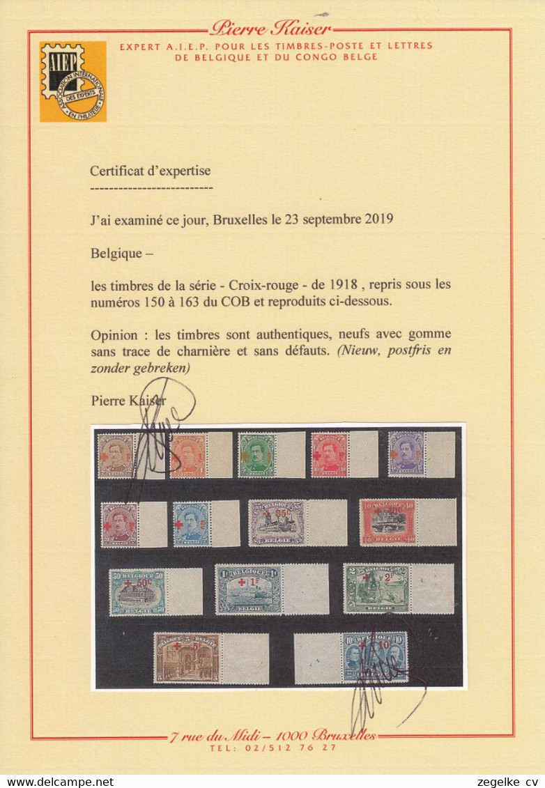 150/63 ** (MNH) Rode Kruis 1918 --- CERTIFICAAT --- OBP € 4000,00 - 1918 Croix-Rouge