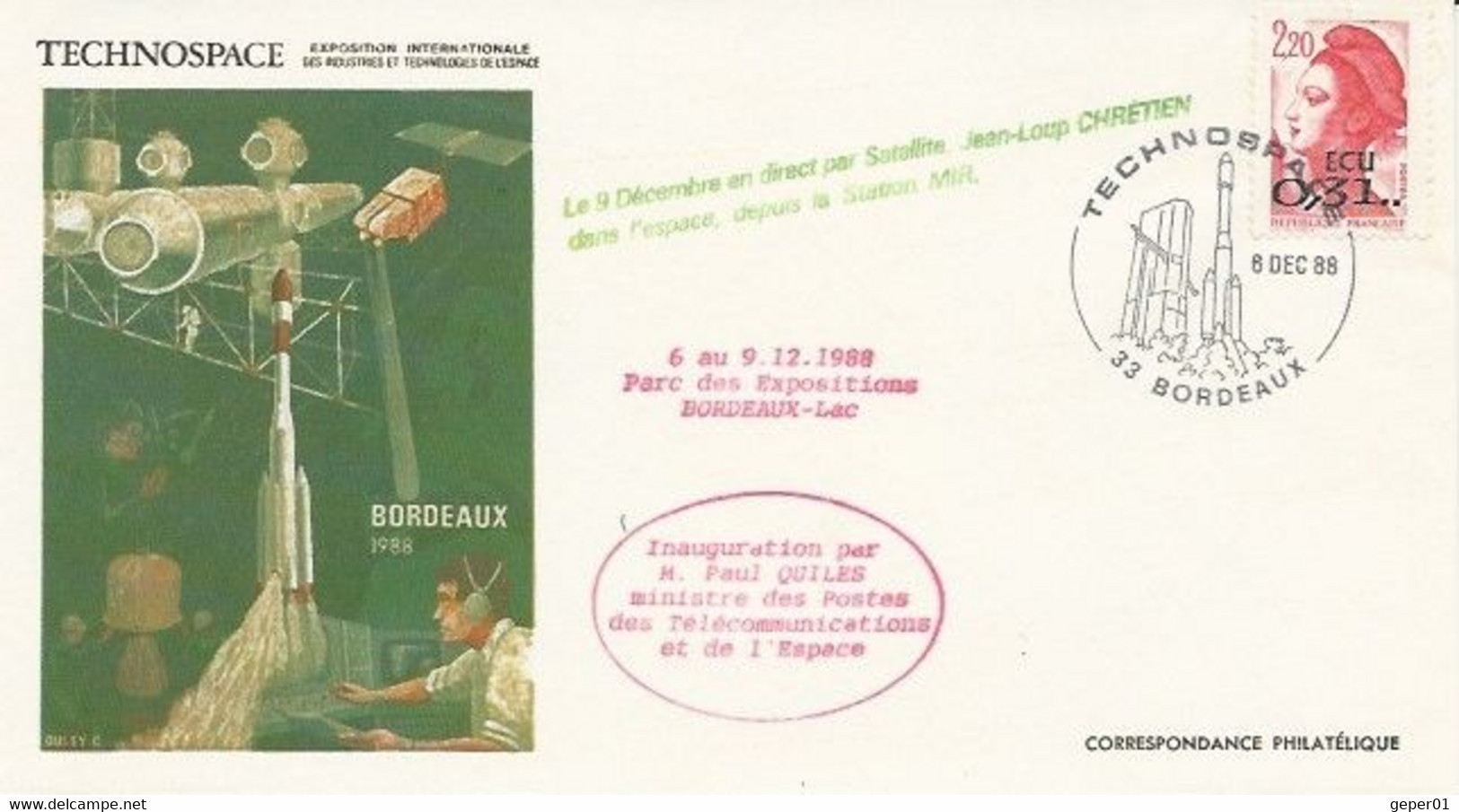TECHNOSPACE BORDEAUX,  Enveloppe Illustrée Cachet Temporaire Illustré 8 Décembre 1988 BORDEAUX - Sonstige & Ohne Zuordnung