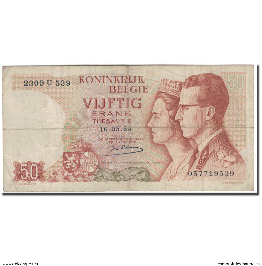 Billet, Belgique, 50 Francs, 1966-05-16, KM:139, B+ - 50 Francs