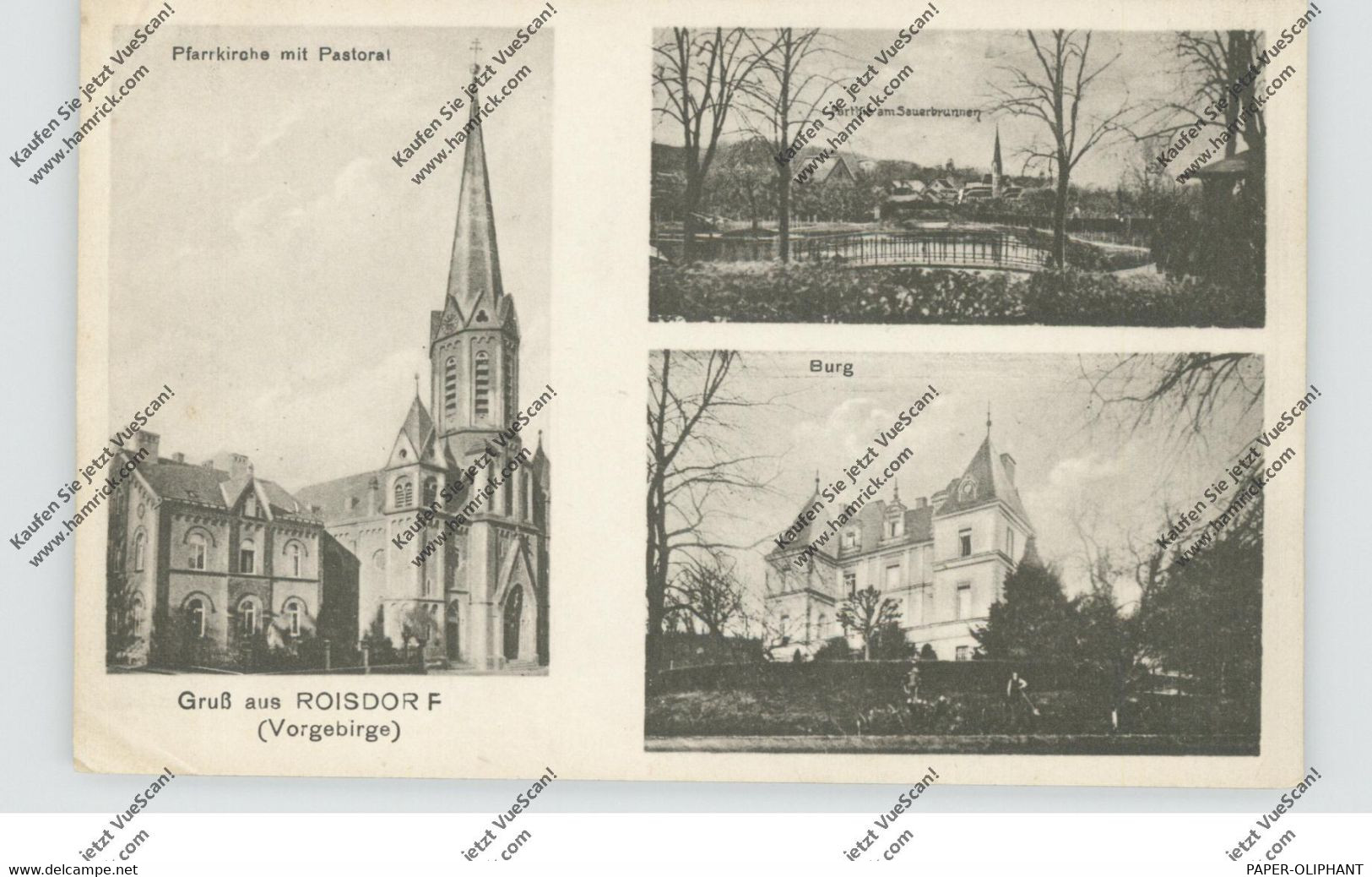 5303 BORNHEIM - ROISDORF, Pfarrkirche, Burg, Sauerbrunnen, 1922, Kl. Druckstelle - Bornheim