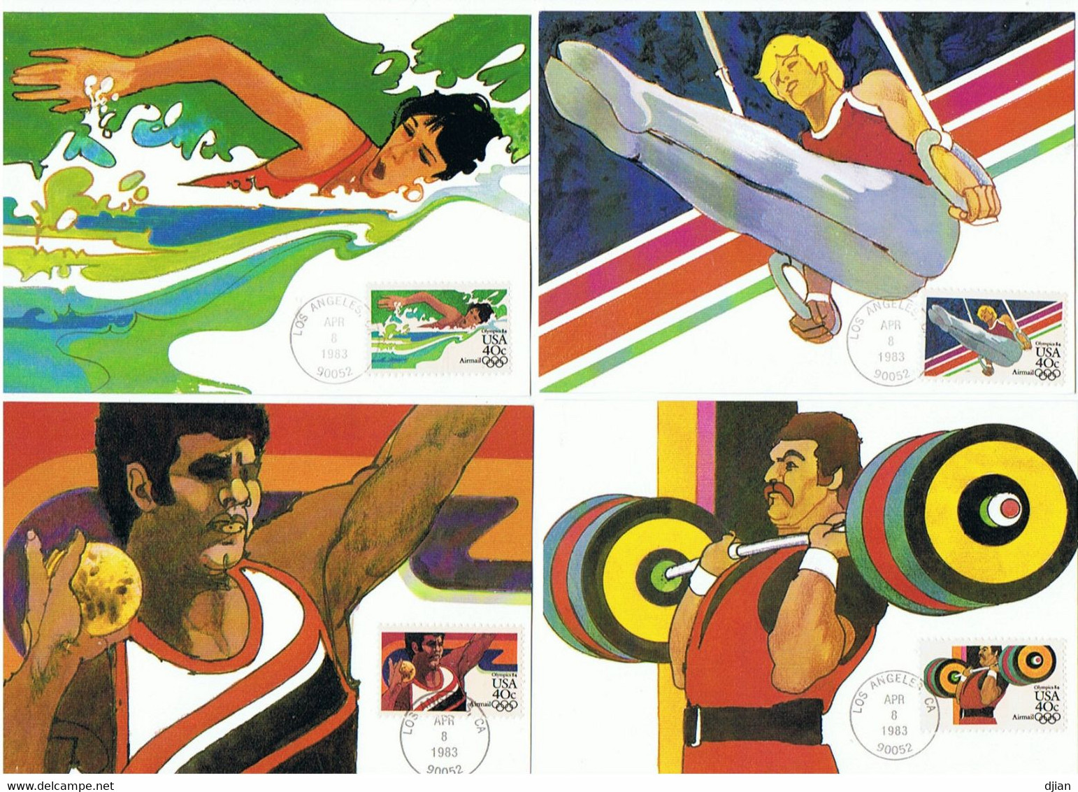 ETATS UNIS    4 Cartes, 8 Avril 1983, Jeux Olympiques De LOS ANGELES ( Voir Scans ) - Maximum Cards