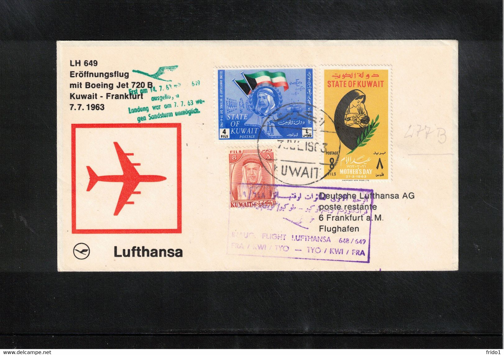 Kuwait 1963 Lufthansa Boeing Jet 720 B First Flight Kuwait - Frankfurt - Kuwait