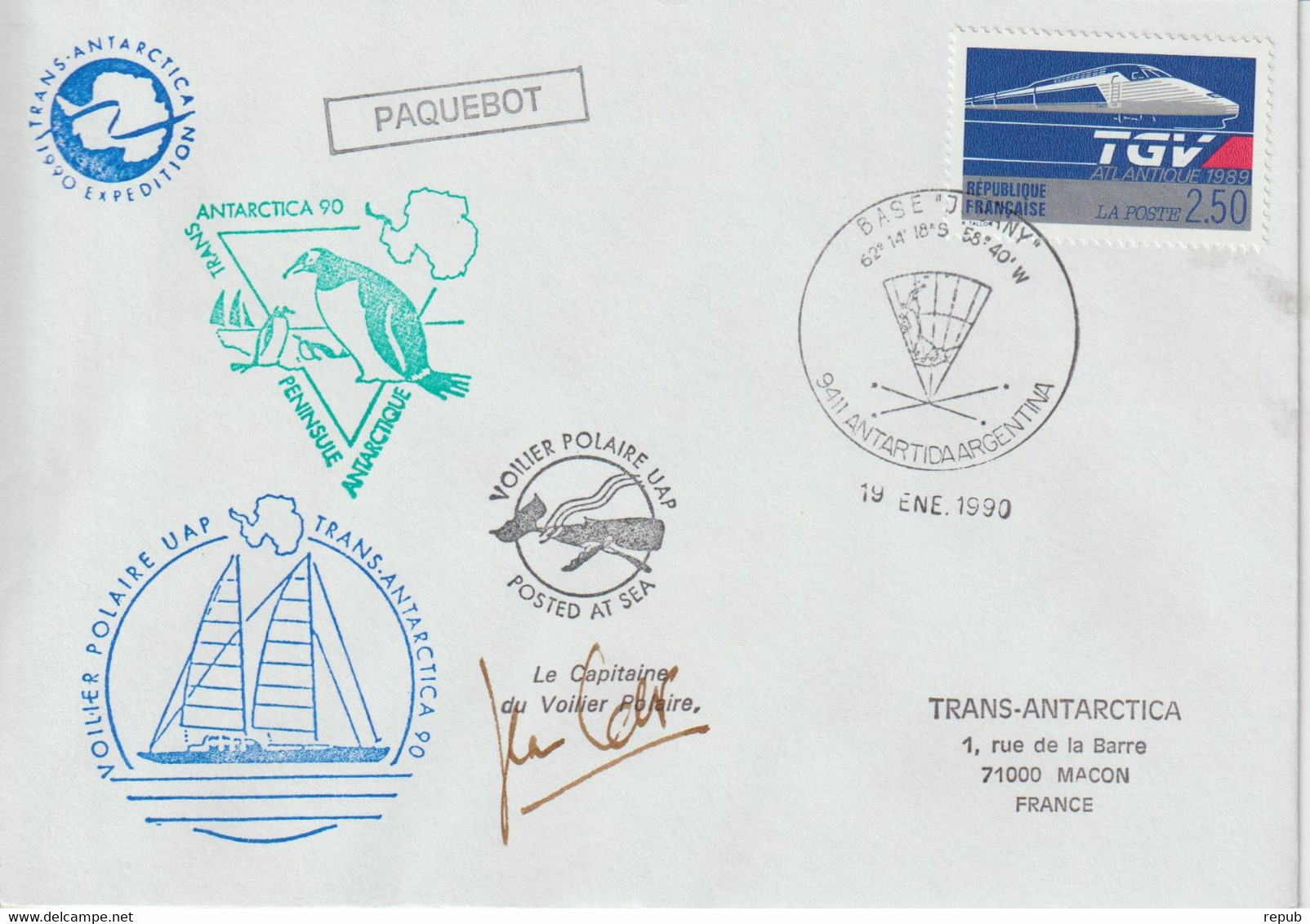 France 1989 Mission Trans Antartica 90 Escale Argentine - Correo Marítimo