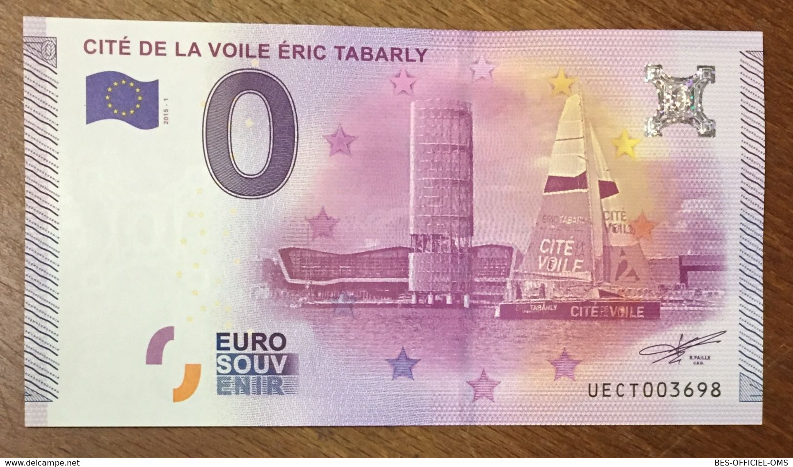 2015 BILLET 0 EURO SOUVENIR DPT 56 CITÉ DE LA VOILE ÉRIC TABARLY ZERO 0 EURO SCHEIN BANKNOTE PAPER MONEY - Private Proofs / Unofficial