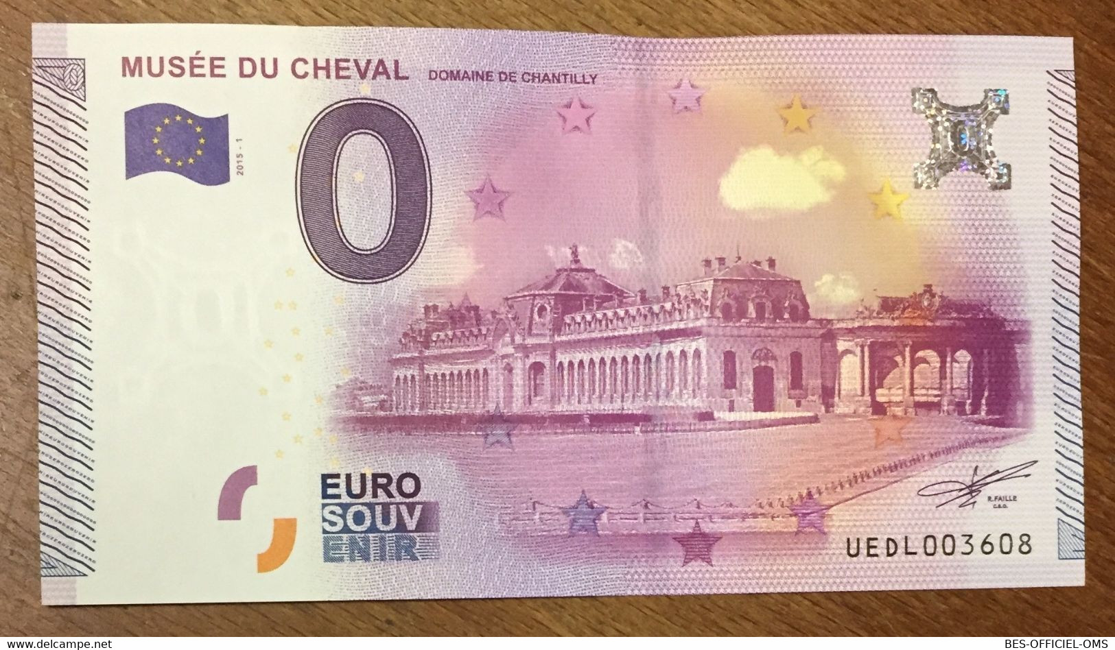 2015 BILLET 0 EURO SOUVENIR DPT 60 MUSÉE DU CHEVAL DOMAINE DE CHANTILLY ZERO 0 EURO SCHEIN BANKNOTE PAPER MONEY - Essais Privés / Non-officiels