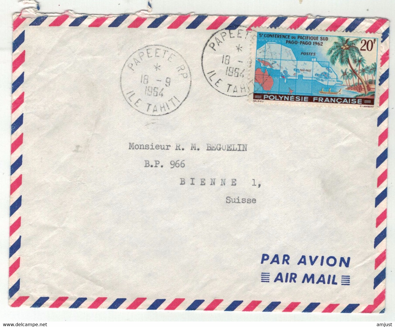 Polynésie Française // Lettre Pour La Suisse (Bienne) 18.09.1954 - Storia Postale