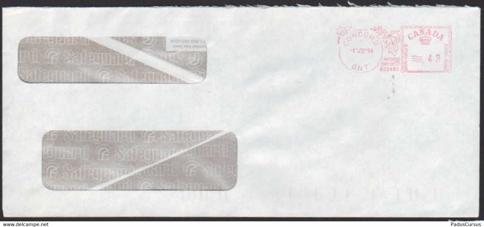 Canada EMA Meter Concord ONT 08.08.1994 Feuille Leaf Foglie Blatt AMR00018 - Stamped Labels (ATM) - Stic'n'Tic