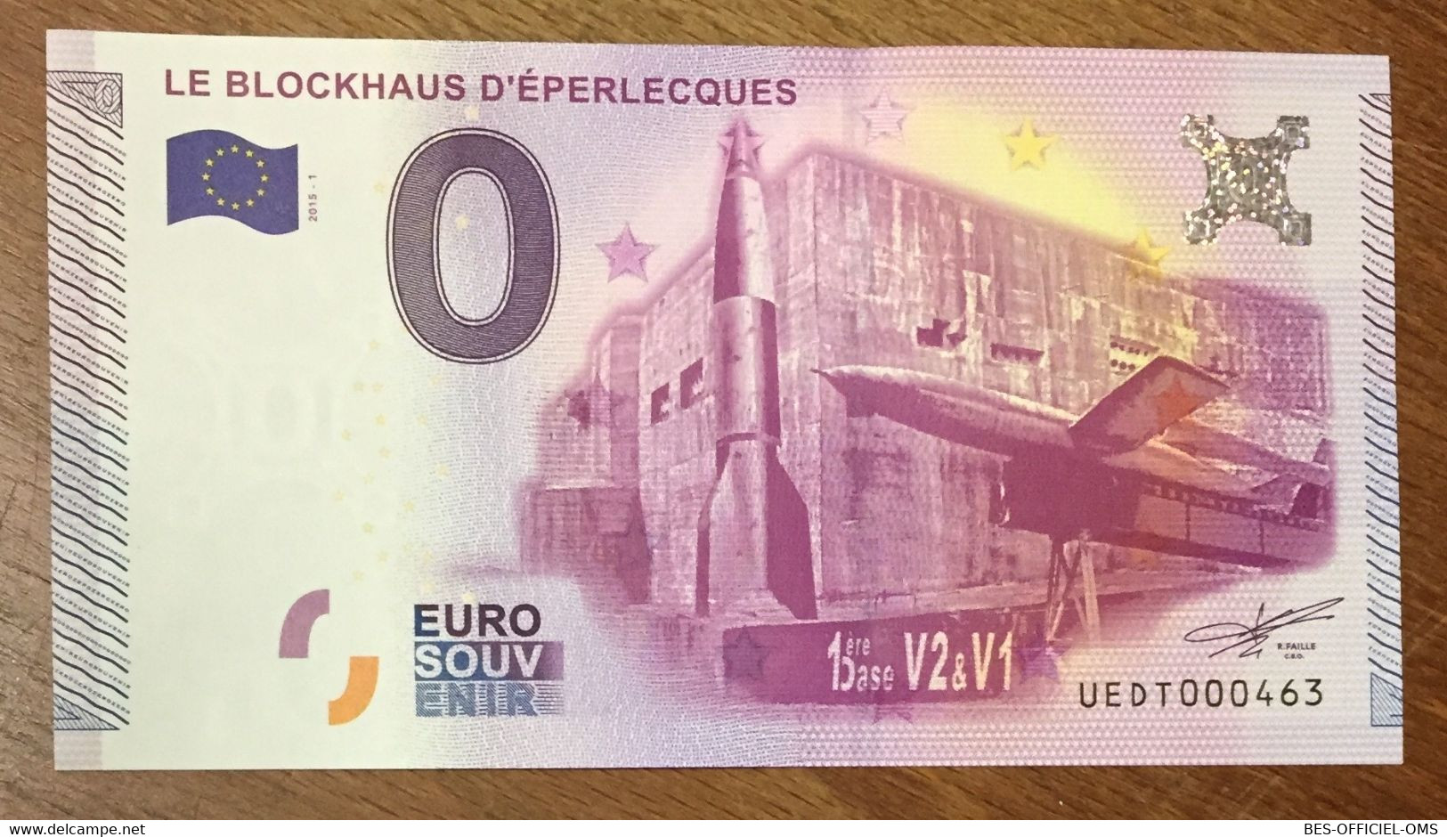 2015 BILLET 0 EURO SOUVENIR DPT 62 LE BLOCKHAUS D'ÉPERLECQUES ZERO 0 EURO SCHEIN BANKNOTE PAPER MONEY - Private Proofs / Unofficial