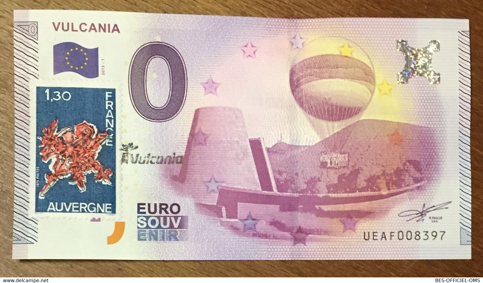 2015 BILLET 0 EURO SOUVENIR DPT 63 VULCANIA + TIMBRE ZERO 0 EURO SCHEIN BANKNOTE PAPER MONEY - Essais Privés / Non-officiels