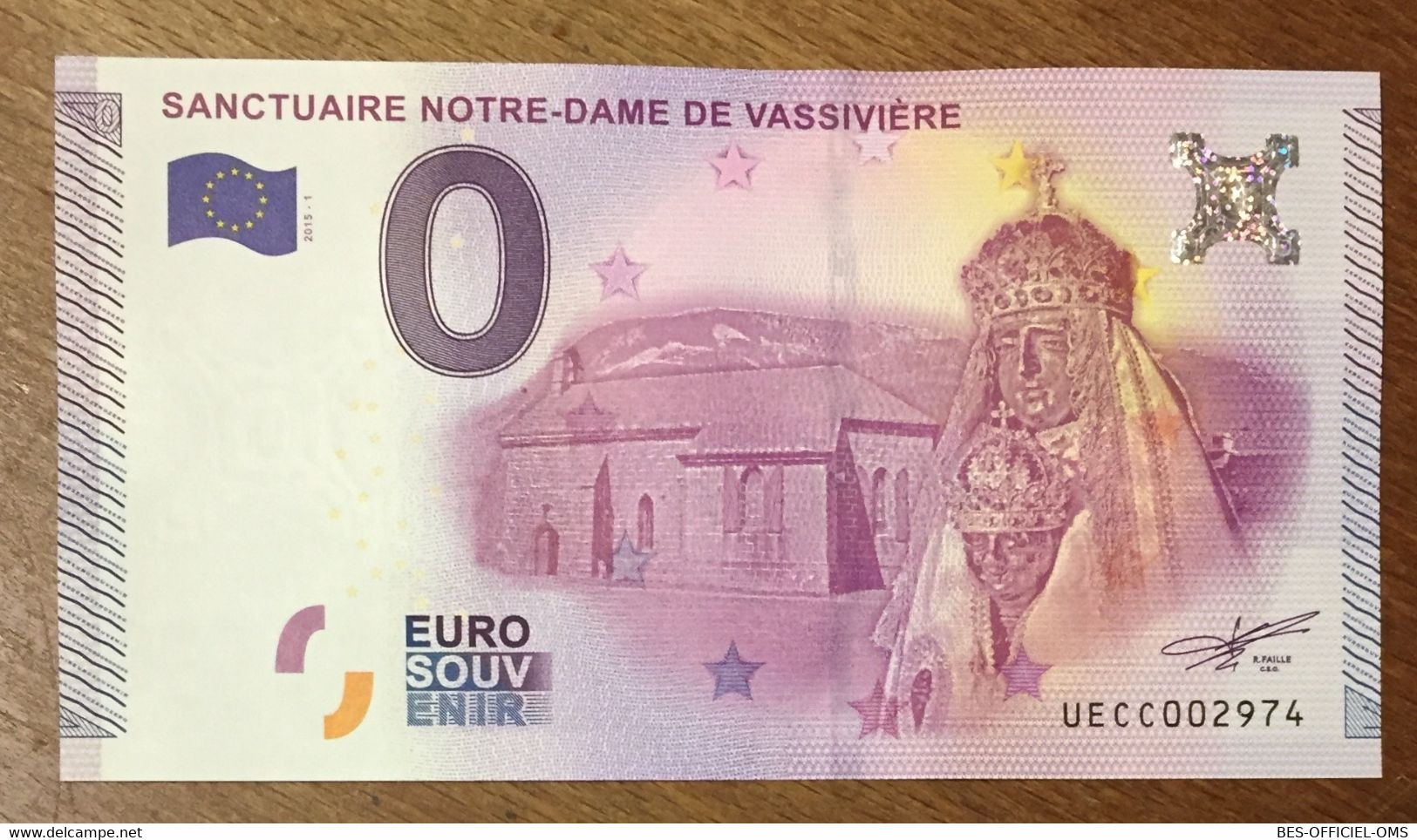 2015 BILLET 0 EURO SOUVENIR DPT 63 SANCTUAIRE NOTRE-DAME DE VASSIVIÈRE ZERO 0 EURO SCHEIN BANKNOTE PAPER MONEY - Private Proofs / Unofficial