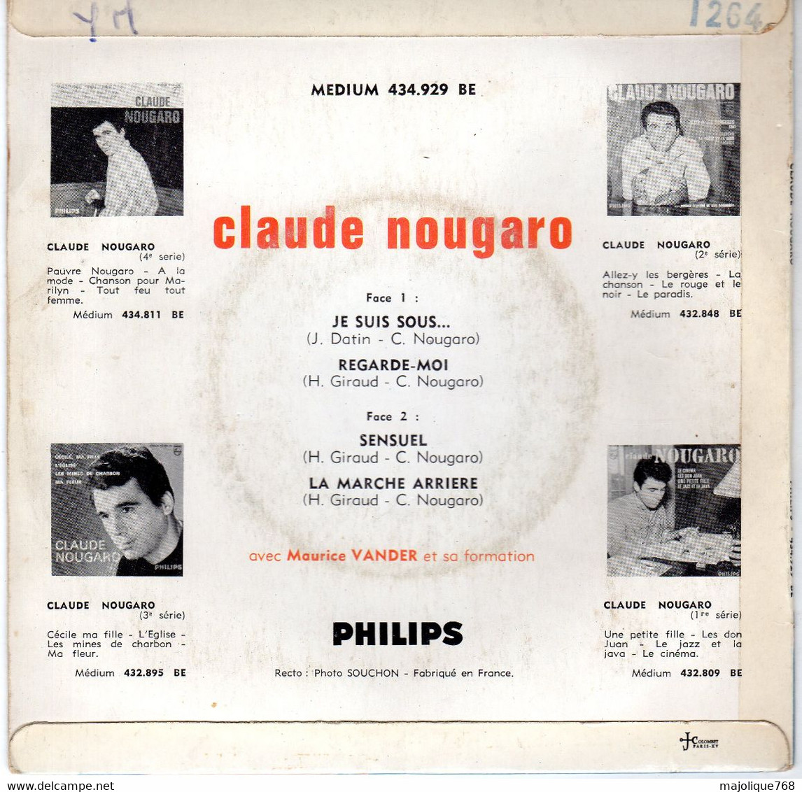 Disque - Claude Nougaro - Je Suis Sous... - Marie Christine - Philips 434.929 BE - France 1964 - Jazz