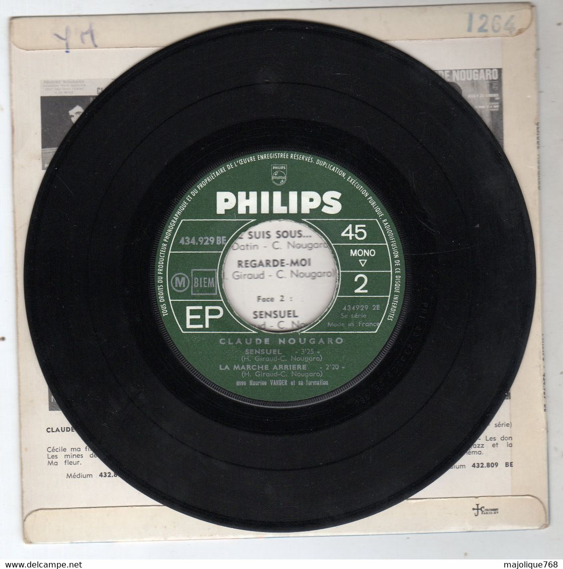Disque - Claude Nougaro - Je Suis Sous... - Marie Christine - Philips 434.929 BE - France 1964 - Jazz