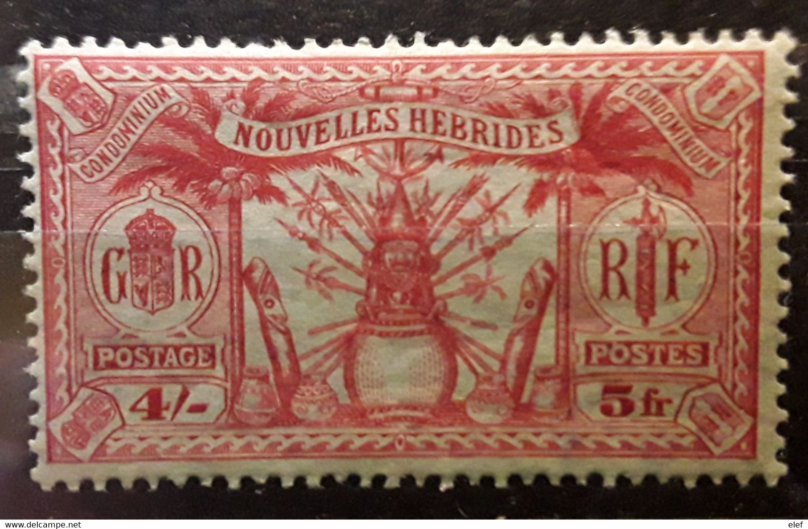 NEW NOUVELLES HEBRIDES 1925 Yvert No 90, 4 Shillings , 5 F Carmin Sur Vert Neuf * MH,  TB - Unused Stamps