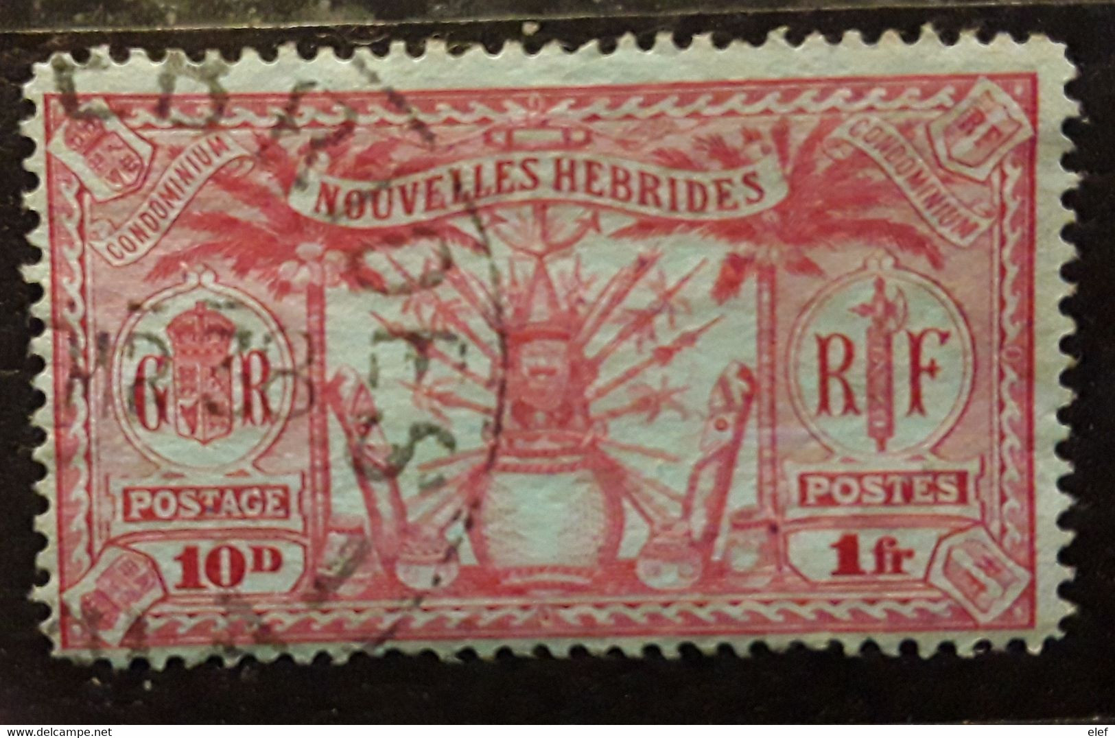 NEW NOUVELLES HEBRIDES 1925 Yvert No 88, 10 P , 1 F Carmin Sur Azure  Obl VFU  TB - Used Stamps
