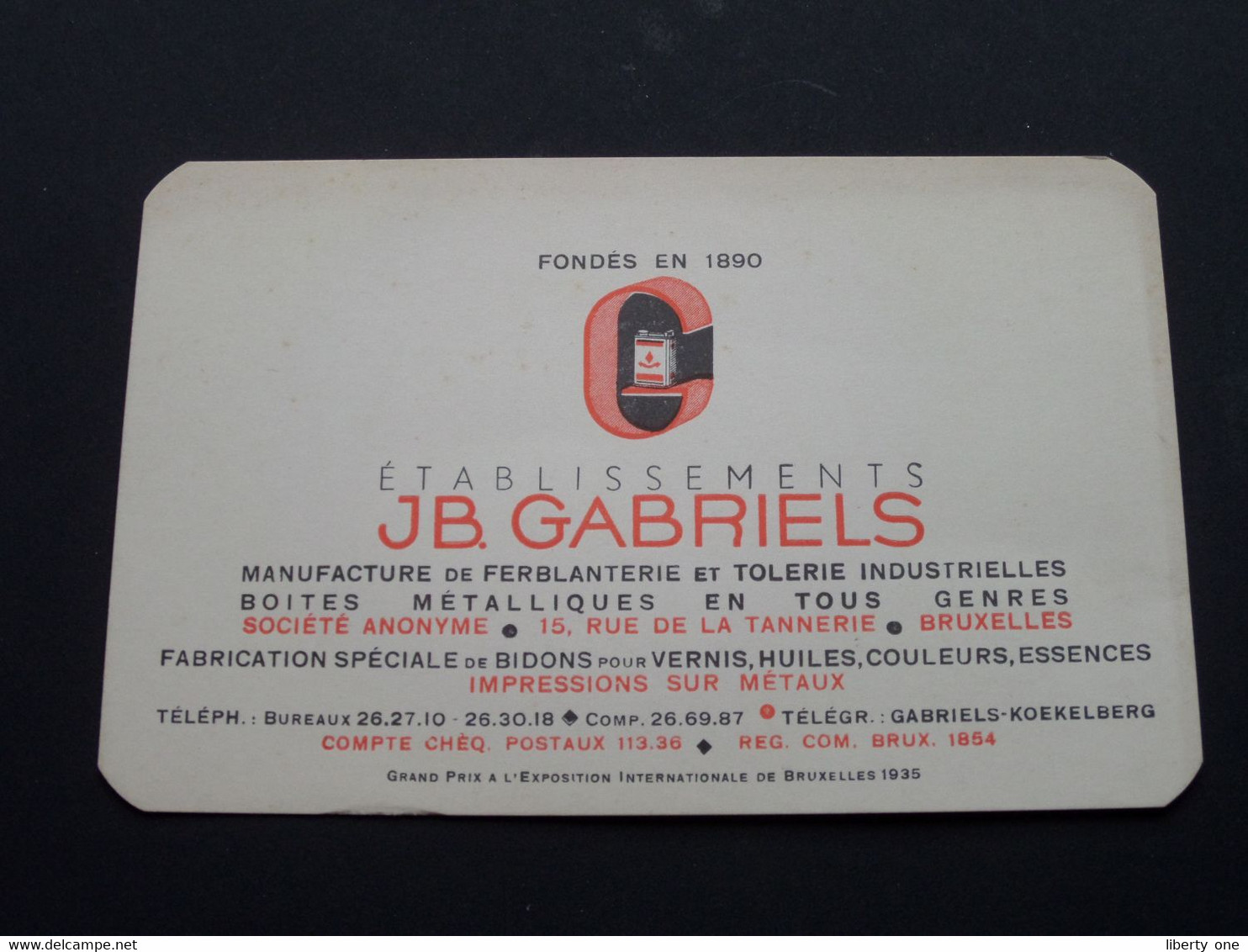 Ets. JB. GABRIELS Bruxelles Rue De La Tannerie 15 KOEKELBERG ( Voir / Zie Foto ) Formaat PK / Blanco Rug ! - Visiting Cards