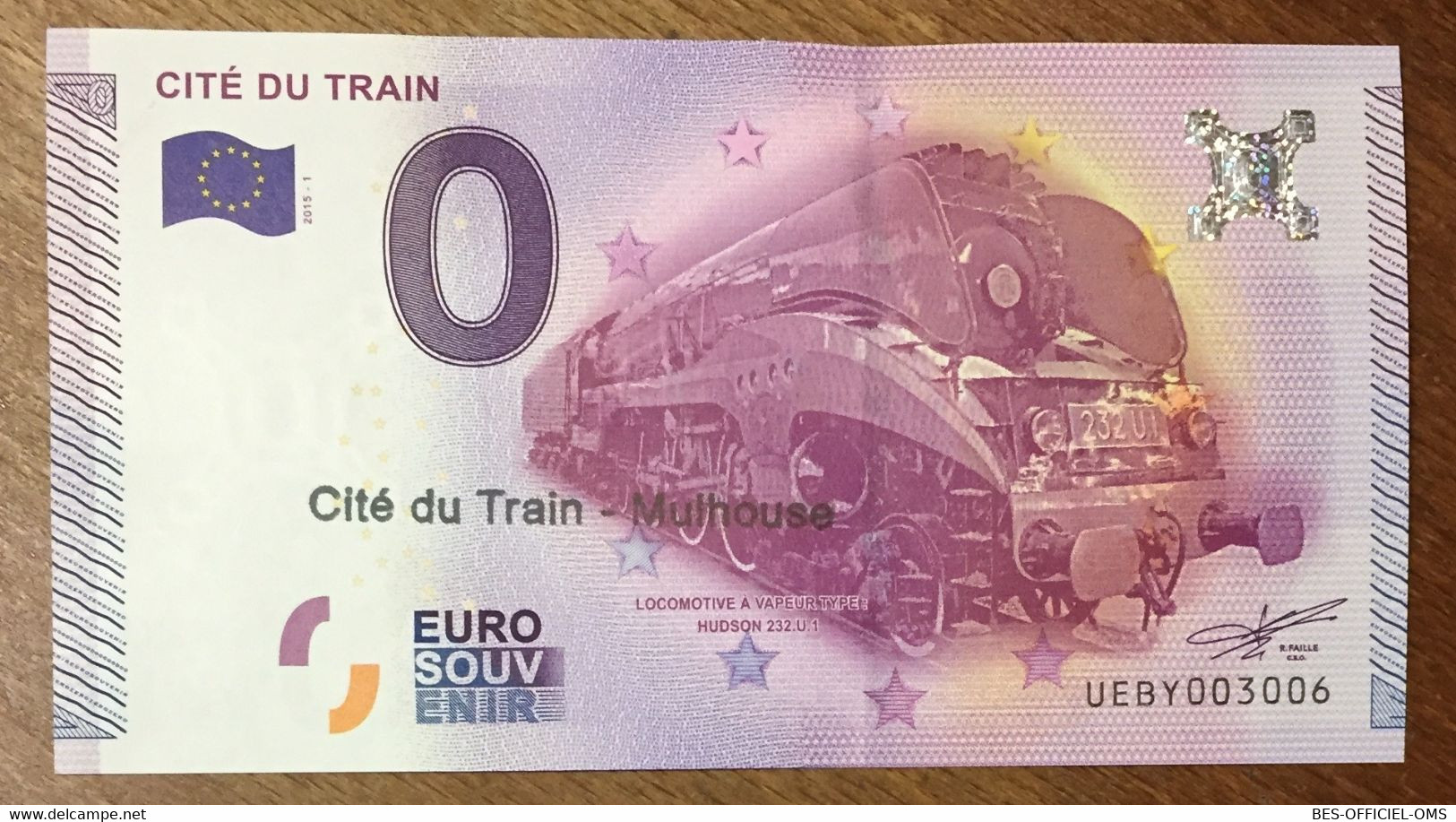 2015 BILLET 0 EURO SOUVENIR DPT 68 CITÉ DU TRAIN AVEC TAMPON ZERO 0 EURO SCHEIN BANKNOTE PAPER MONEY - Private Proofs / Unofficial