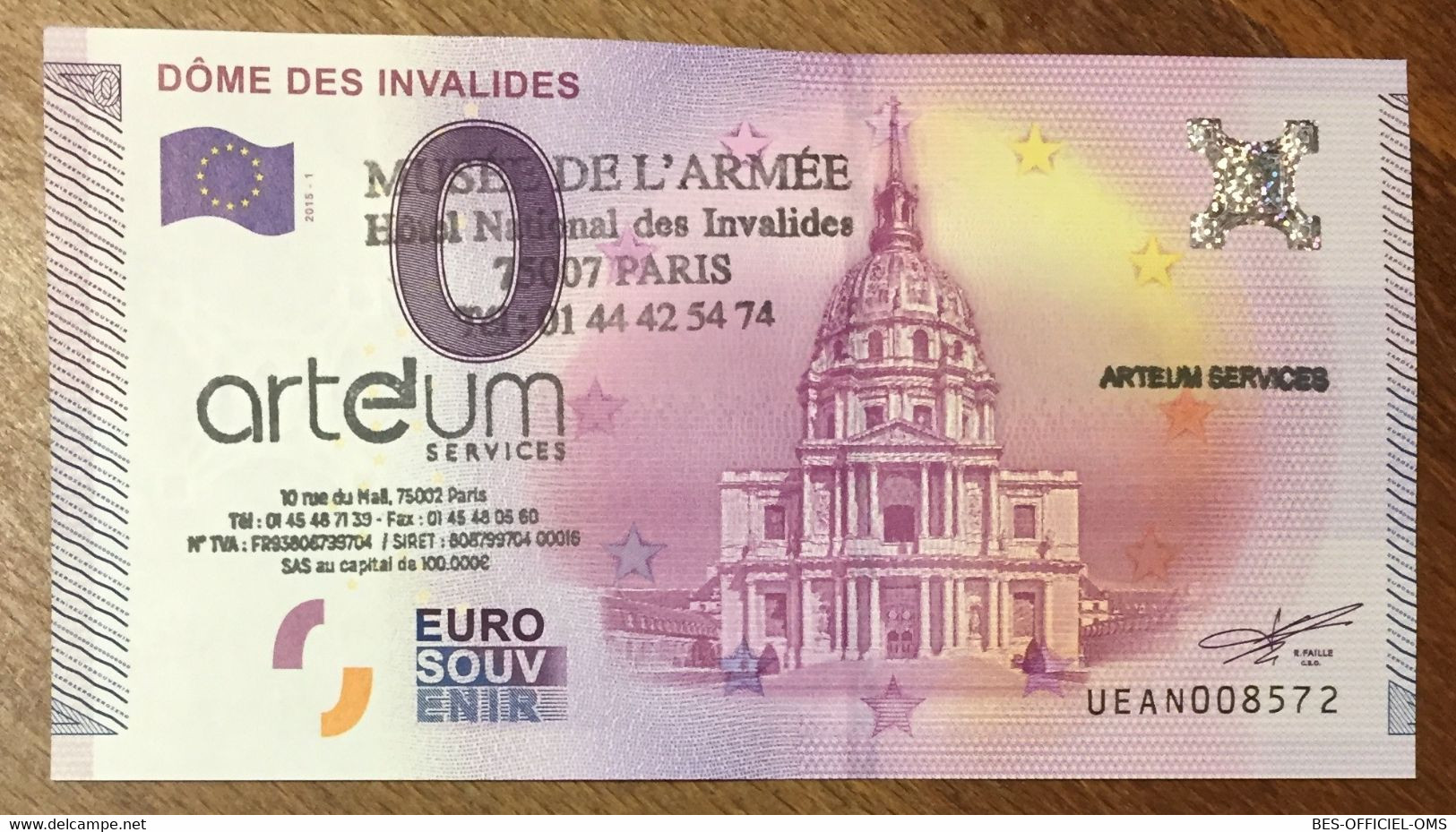 2015 BILLET 0 EURO SOUVENIR DPT 75 DÔME DES INVALIDES + TAMPONS ZERO 0 EURO SCHEIN BANKNOTE PAPER MONEY - Private Proofs / Unofficial