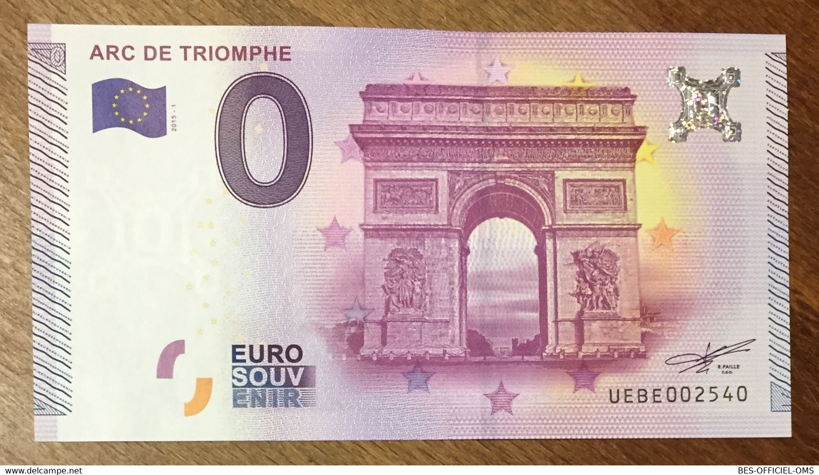 2015 BILLET 0 EURO SOUVENIR DPT 75 ARC DE TRIOMPHE ZERO 0 EURO SCHEIN BANKNOTE PAPER MONEY - Pruebas Privadas