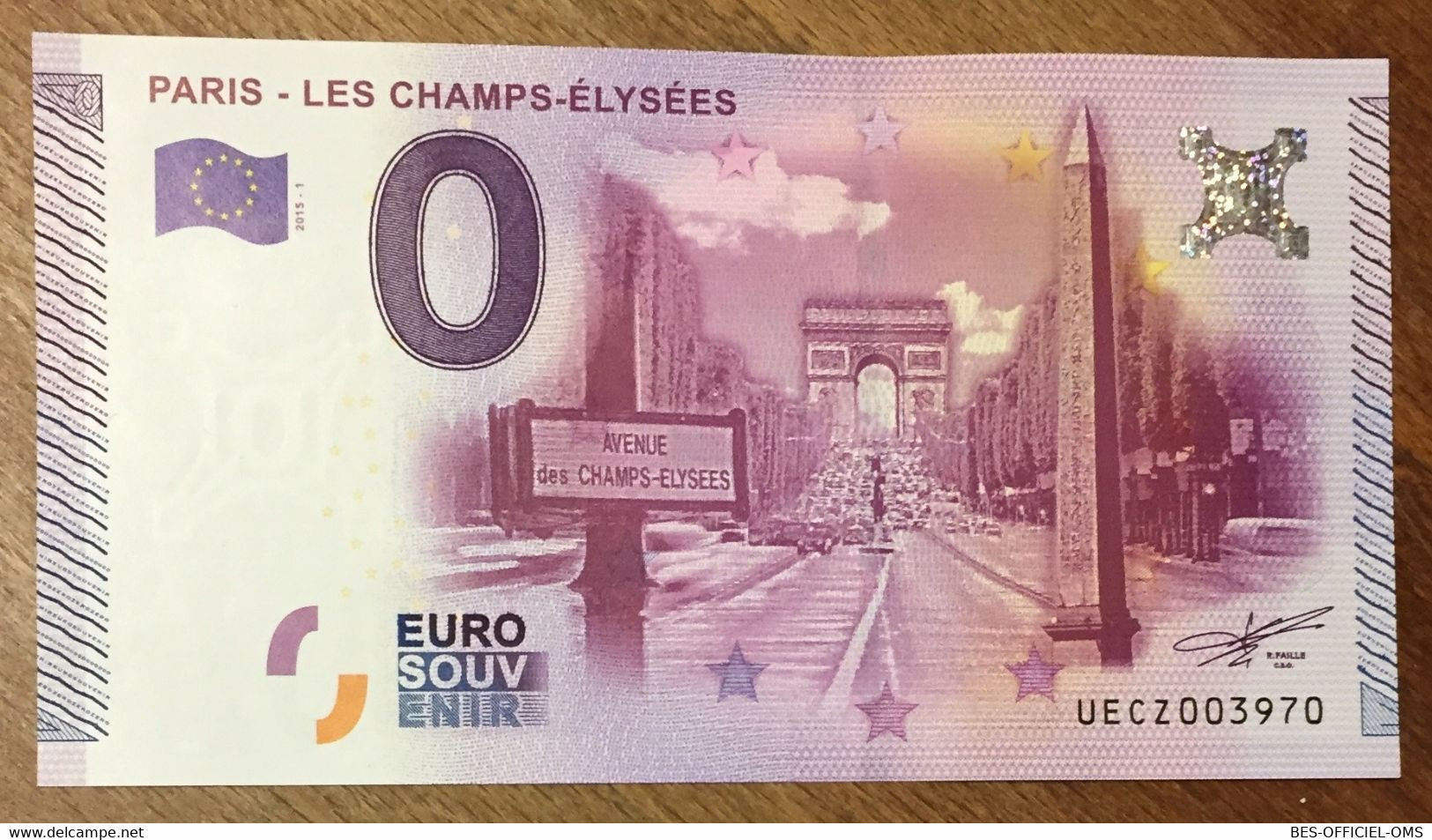 2015 BILLET 0 EURO SOUVENIR DPT 75 PARIS LES CHAMPS-ÉLYSÉES ZERO 0 EURO SCHEIN BANKNOTE PAPER MONEY - Pruebas Privadas