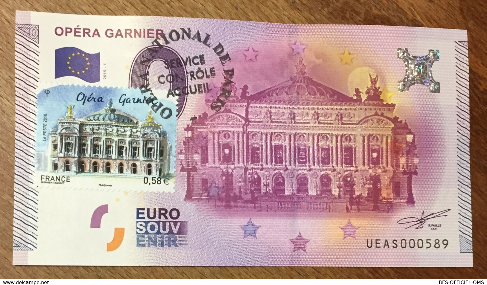 2015 BILLET 0 EURO SOUVENIR DPT 75 OPÉRA GARNIER + TIMBRE ZERO 0 EURO SCHEIN BANKNOTE PAPER MONEY - Private Proofs / Unofficial