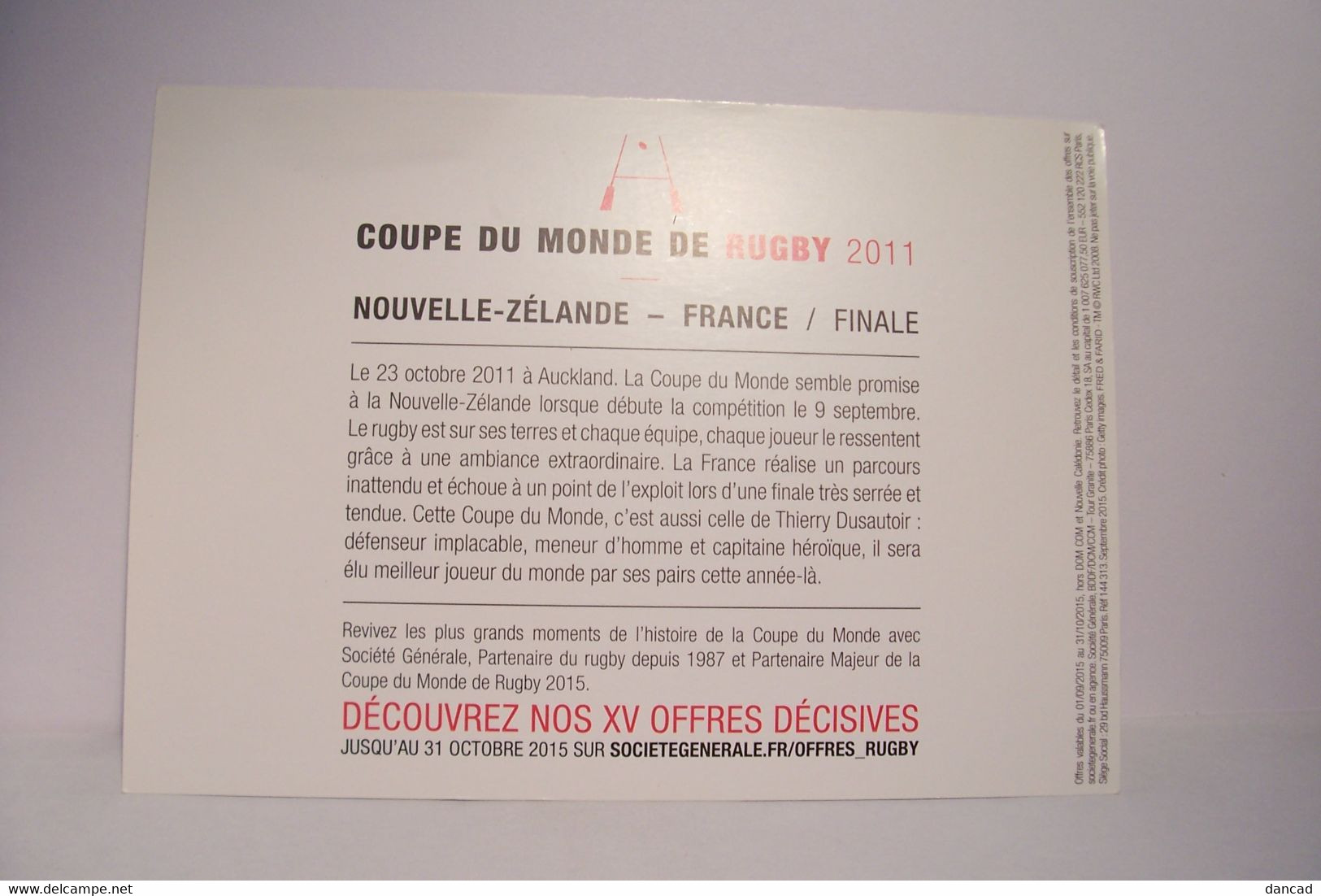 RUGBY    - Coupe Du Monde 2015  -Nouvelle-Zélande -- France / FINALE - PUBLICITE - - Rugby