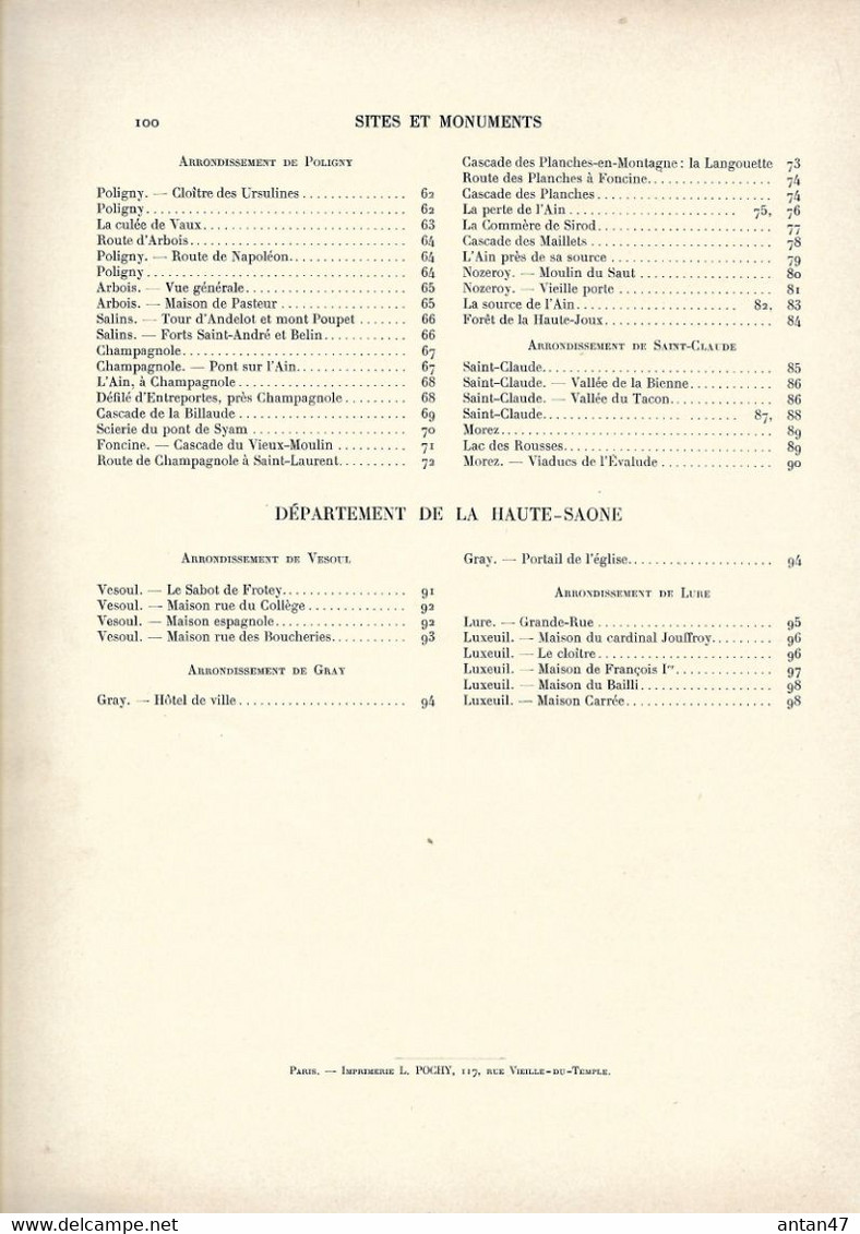 Livre Documentaire, Gravures, Cartes 1905 / Sites Et Monuments DOUBS - JURA - HAUTE SAONE / Edit TOURING CLUB PARIS - Franche-Comté