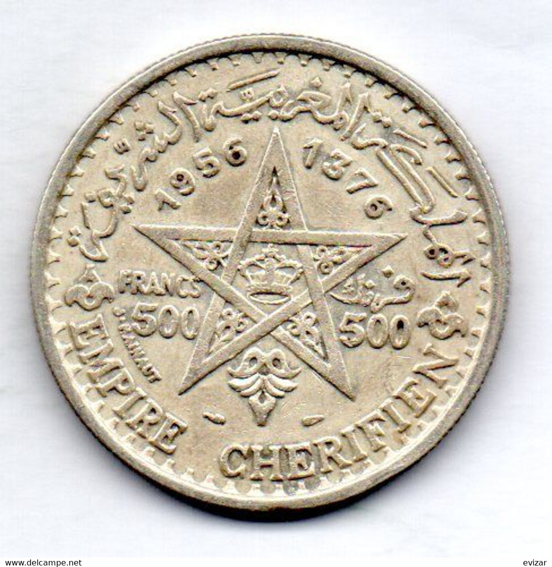 MOROCCO, 500 Francs, Silver, Year AH 1376 (1956), KM #Y54 - Morocco