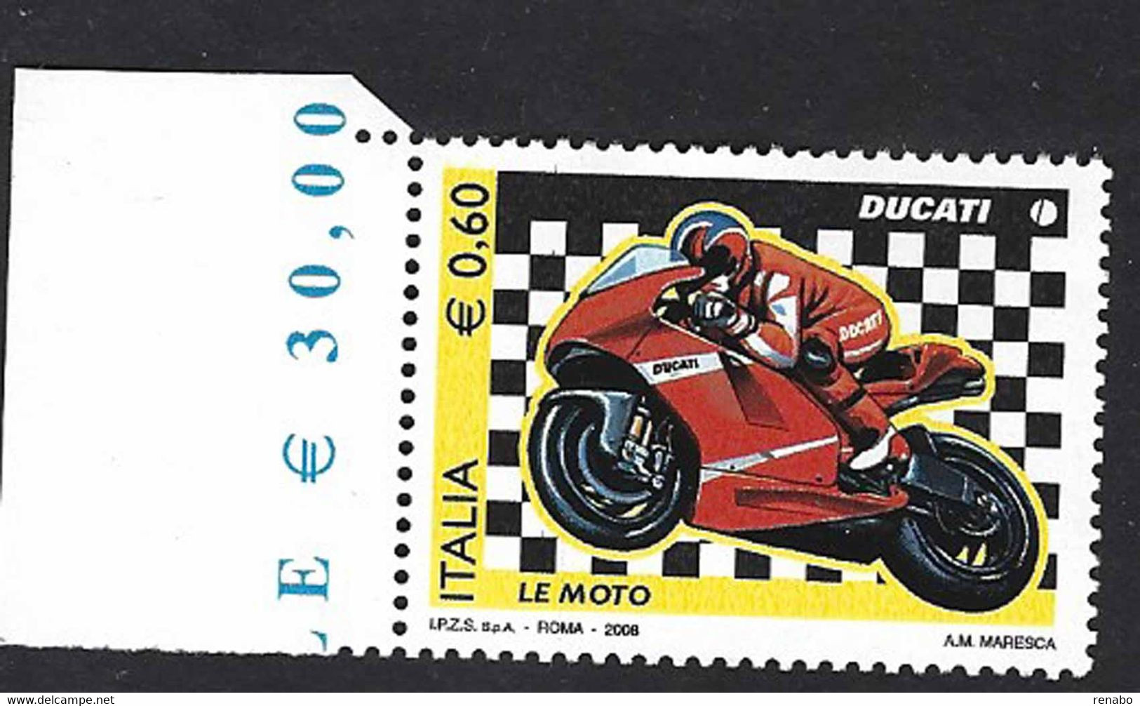 Italia 2008; Moto Ducati Desmosedici GP7; Prezzo Del Foglio Sul Bordo Sinistro. - 2001-10: Nieuw/plakker