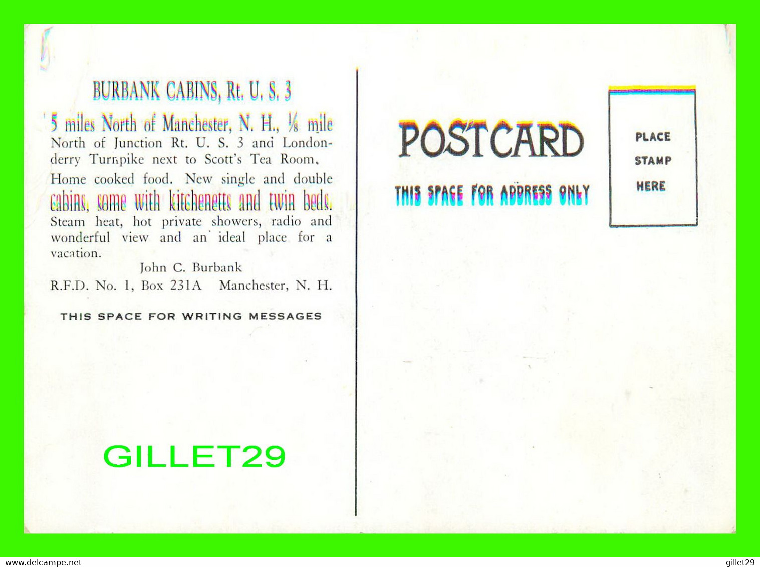 MANCHESTER, NH - BURBANK CABINS, Rt U. S. 3 - JOHN C. BURBANK, OWNER - - Manchester