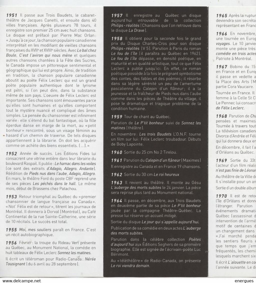 Félix Leclerc, Canada, Francs, 2 Dépliants De, 18 Pages, Chronologie De  1951 à 2002, Musée  ,île D'Orléans - Posters