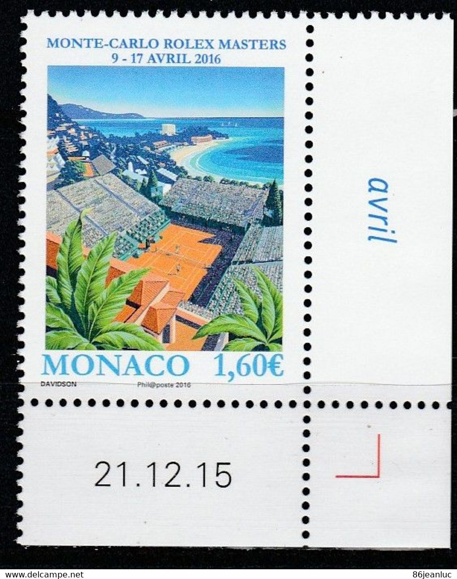 Monaco 2016 : LUXE !!! - N° 3019 -.MONTE-CARLO ROLEX MASTERS 2016 - NEUF** -  En Coin Daté - - Ungebraucht