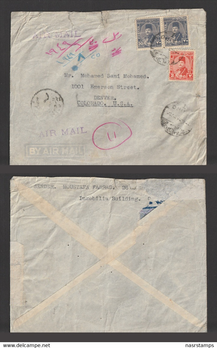 Egypt - 1949 - Rare - Registered Cover - From "Immobilia" Bldg., Cairo To USA - Covers & Documents