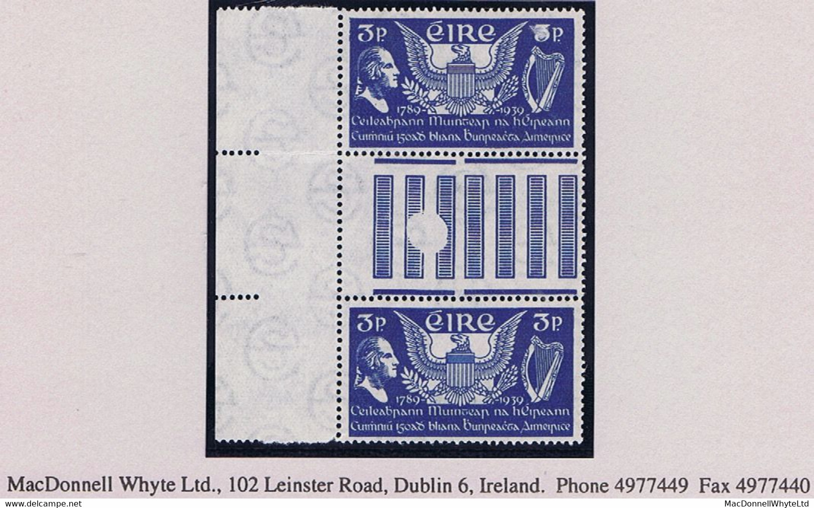 Ireland 1939 US Constitution 3d Blue Marginal Gutter Pair Fresh Mint Unmounted Never Hinged - Andere & Zonder Classificatie