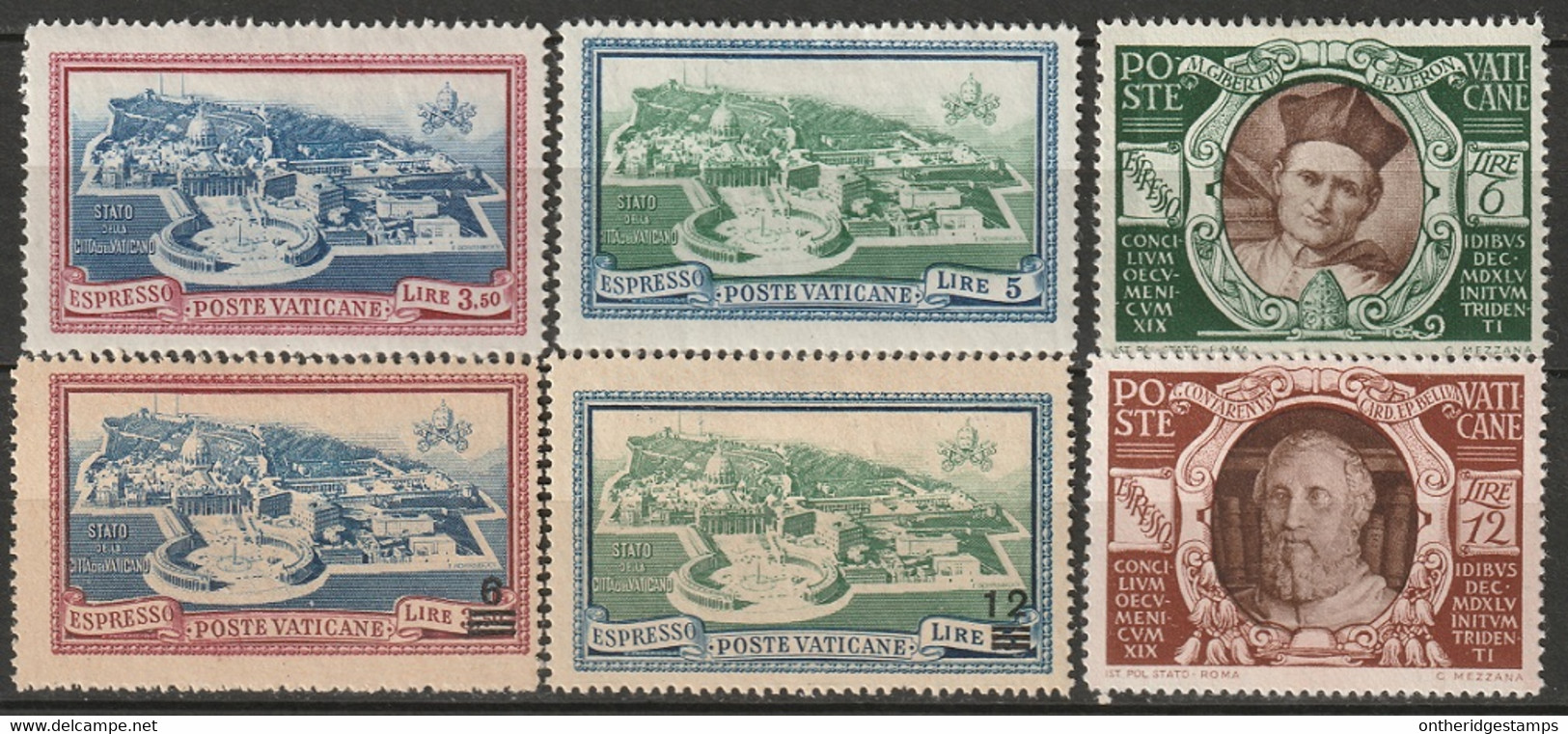 Vatican City 1945 Sc E5-10  Special Delivery Sets MH (E7-8 Toned) - Priority Mail
