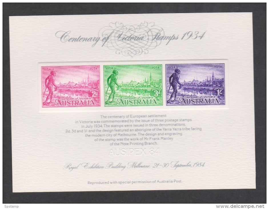 Australia 1984 Victoria Centenary Proof Reprints On Official APO Replica Card 2 - Essais & Réimpressions