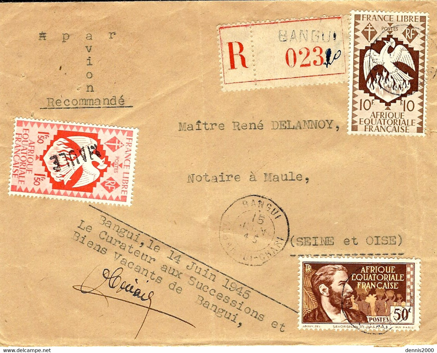 1945- Enveloppe Par Avion RECC. De BANGUI  Pour La France  Affr. à 12 F. - Covers & Documents