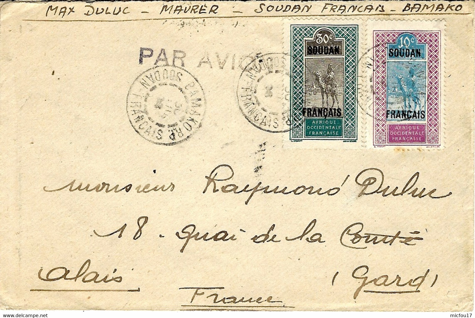 1928- Enveloppe Par Avion  De BAMAKO R.P.  Affr. N°37 Et 39  Pour La France - Briefe U. Dokumente