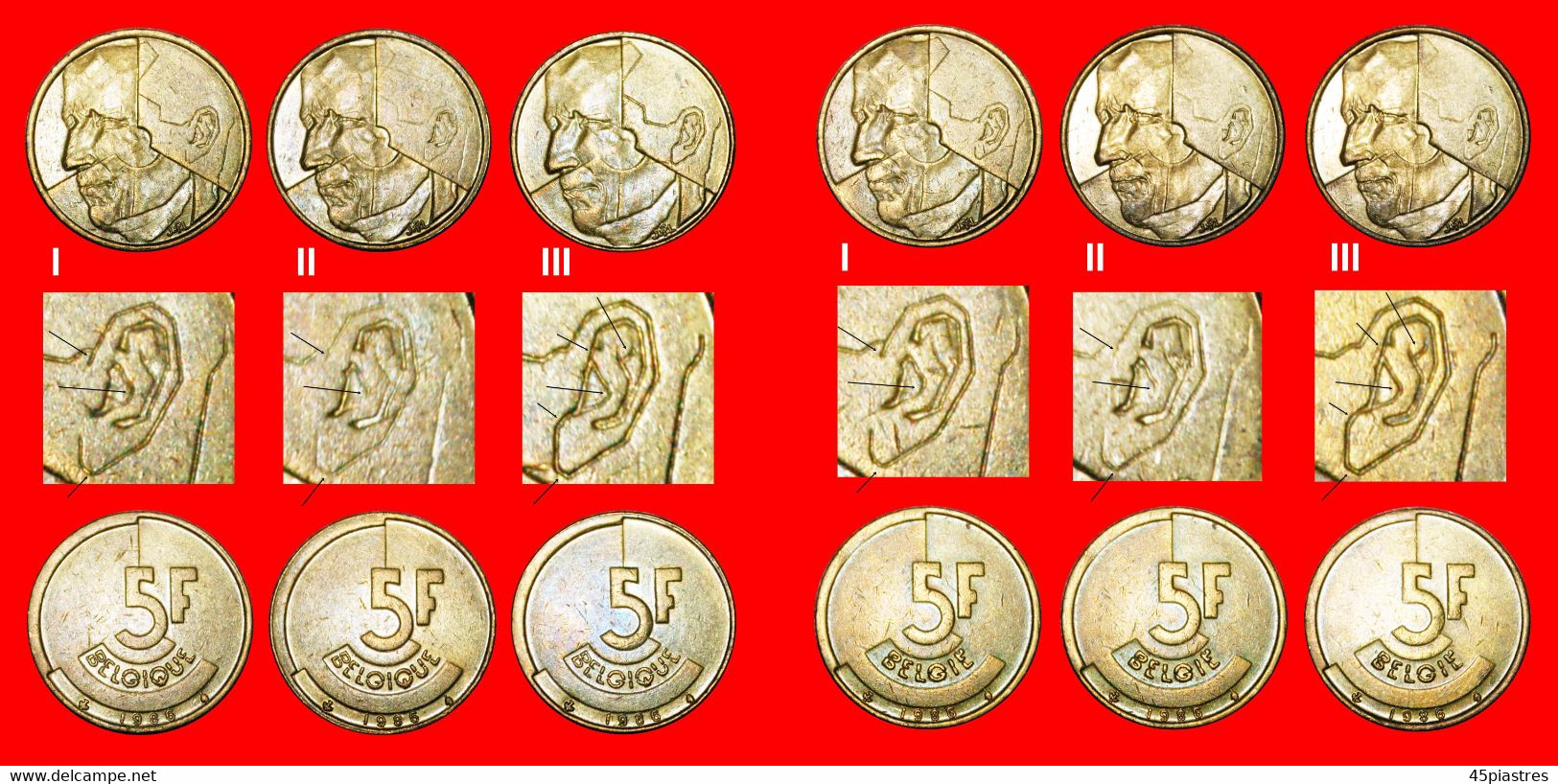 · DISCOVERY COIN SET: BELGIUM ★ 5 FRANCS 1986! ALL 6 KNOWN TYPES! LOW START ★ NO RESERVE! - Collections