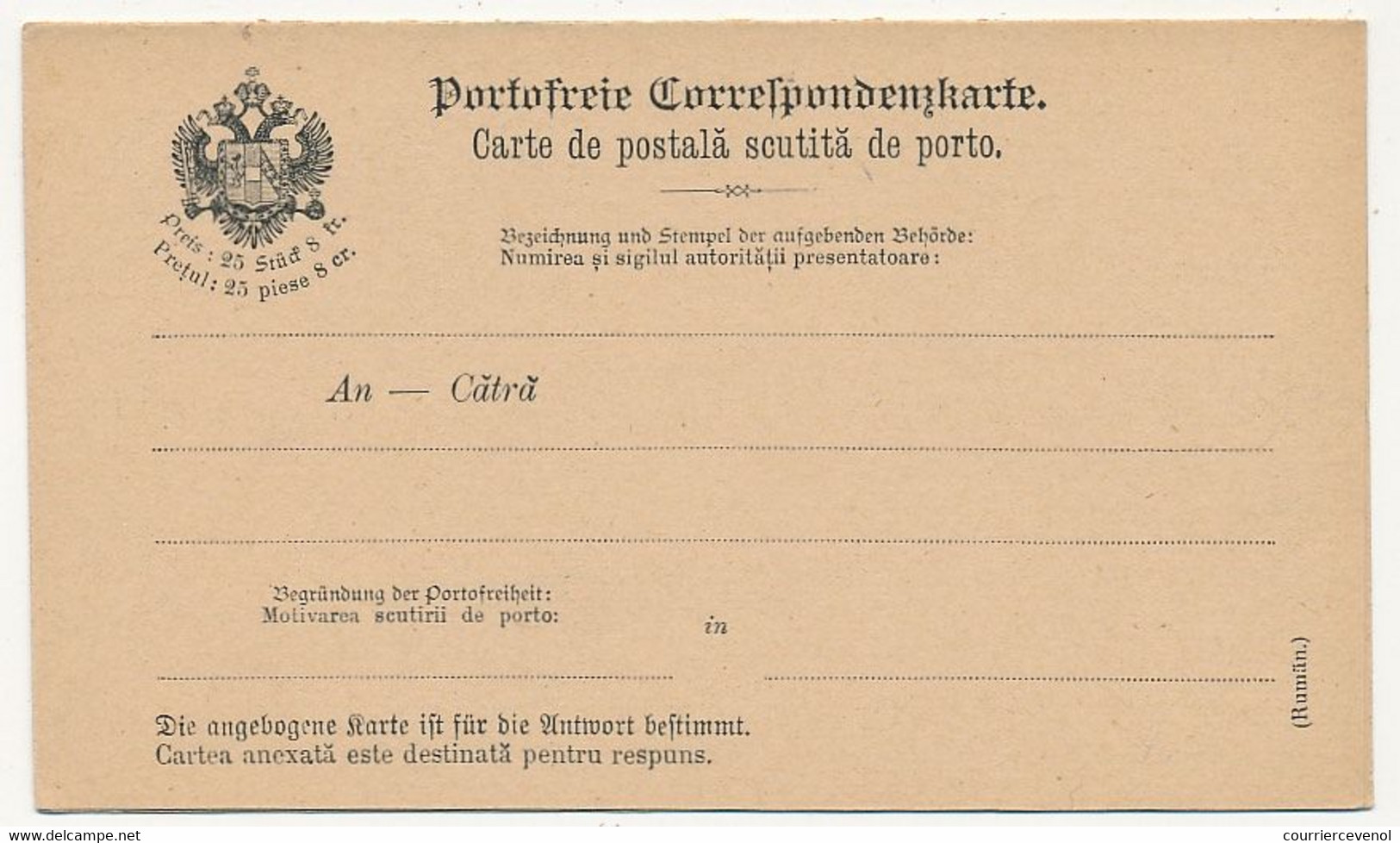 BOSNIE HERZEGOVINE - Carte Postale En Franchise De Port (Franchise Militaire) Avec Volet Réponse, Neuve - Bosnia Erzegovina