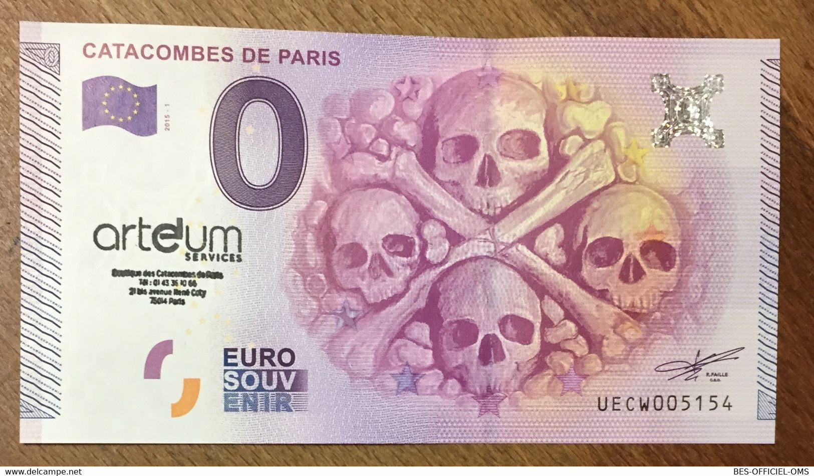 2015 BILLET 0 EURO SOUVENIR DPT 75 CATACOMBES DE PARIS + TAMPON ZERO 0 EURO SCHEIN BANKNOTE PAPER MONEY - Private Proofs / Unofficial