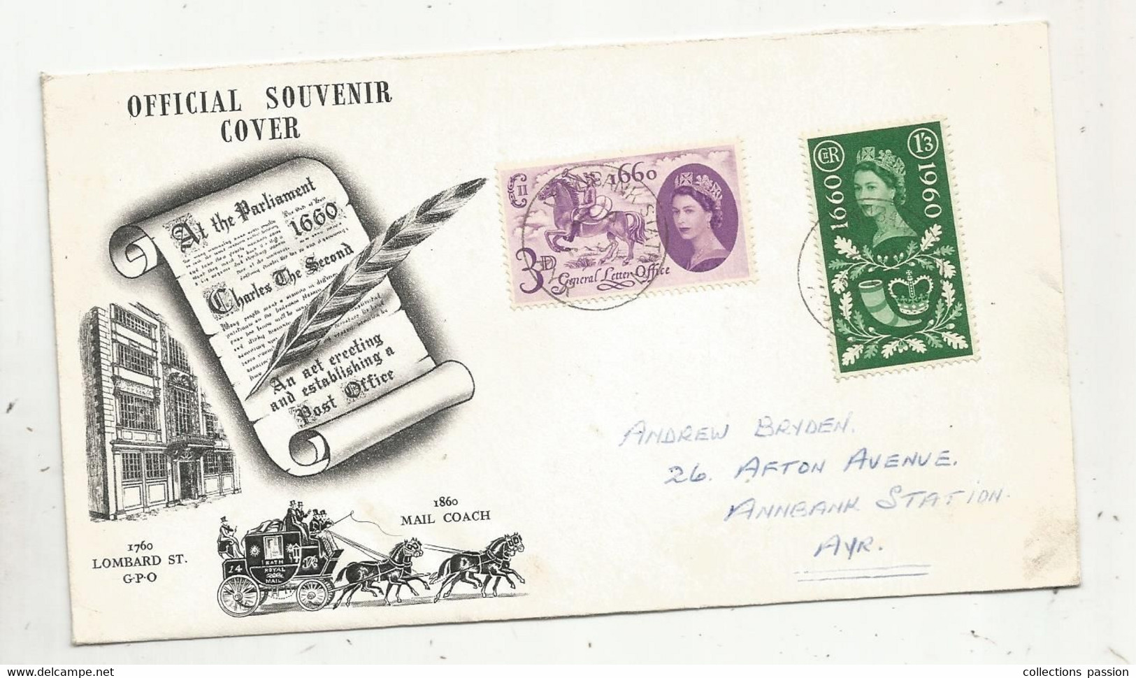 Lettre , Letter , Official Souvenir Cover , Post Office , 1660-1960 , 2 Scans , Frais Fr 1.45 E - Postmark Collection