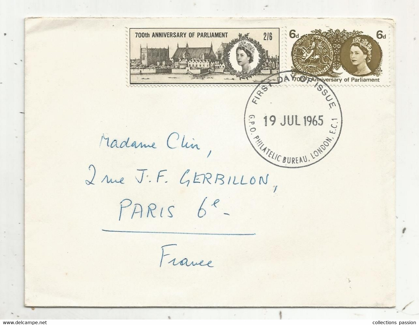 FDC  , FIRST DAY OF ISSUE , 1965 , G.P.O.  Philatelic Bureau , London,E.C.1, 700 Th Anniversary Of Parliament - 1952-1971 Em. Prédécimales