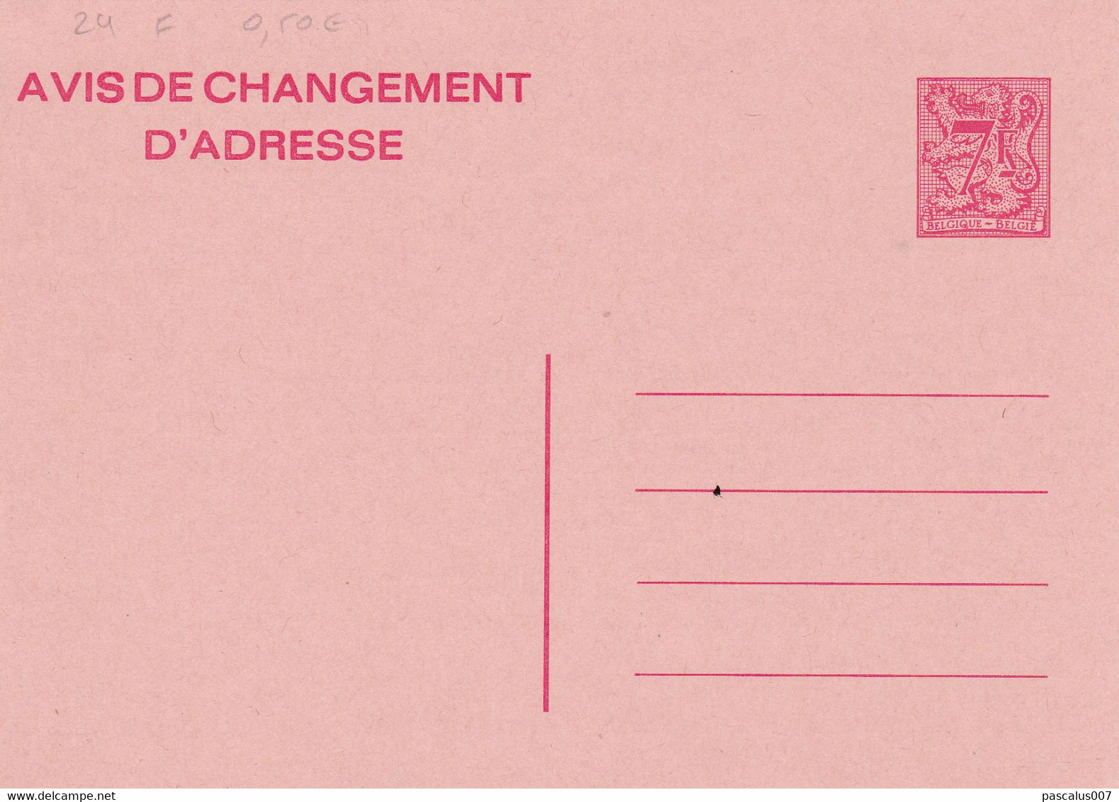 B01-193 AP - Entier Postal - Carte Postale Avis De Changement D'adresse N° 24 F - Chiffre Sur Lion Héraldique Avec Bande - Addr. Chang.