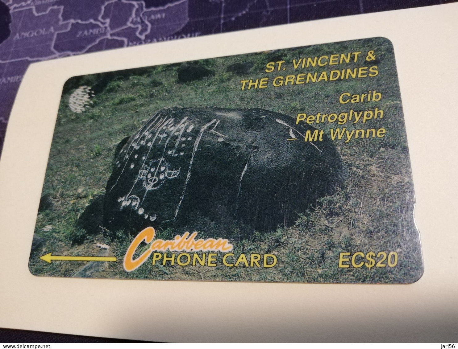 ST VINCENT & GRENADINES  GPT CARD   $ 20,-  7CSVB  CARIB PETROGLYPH      C&W    Fine Used  Card  **3356 ** - St. Vincent & The Grenadines