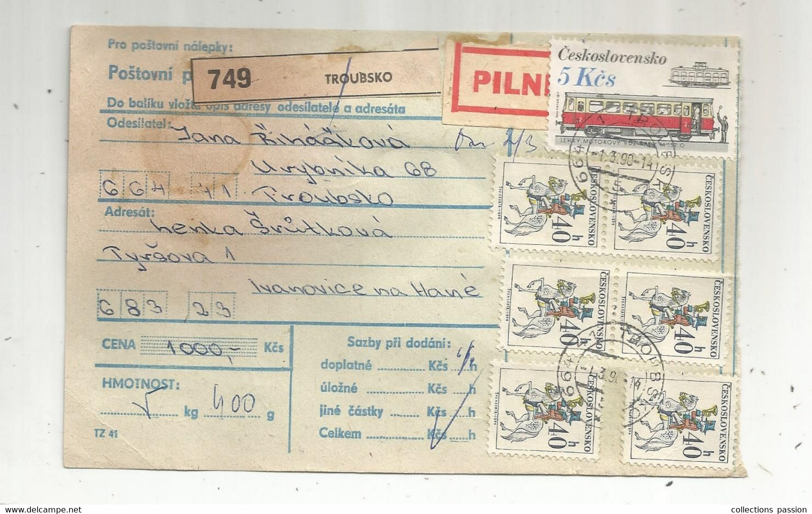 CESLOSLOVENSKO , 749 TROUBSKO ,PILNE SURNE ,1990 , Ivanovice Na Hané , 2 Scans , Frais Fr 1.55 E - Briefe U. Dokumente