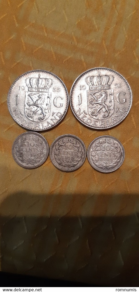Lot De 5 Monnaies Pays- Bas En Argent - Sin Clasificación